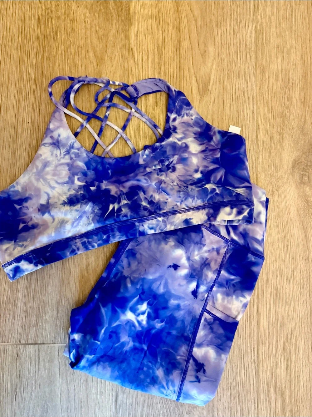 CVG PurpkeTie-Dye Strappy Sports Bra and Capri Set